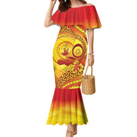 Vanuatu 46 Yia Indipendens Anivesari Mermaid Dress Tamtam Drum With Boar Tusk LT05 Women Yellow - Polynesian Pride