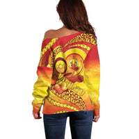 Vanuatu 45 Yia Indipendens Anivesari Off Shoulder Sweater Tamtam Drum With Boar Tusk - Polynesian Pride