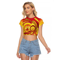Vanuatu 46 Yia Indipendens Anivesari Raglan Cropped T Shirt Tamtam Drum With Boar Tusk LT05 Female Yellow - Polynesian Pride