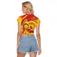 Vanuatu 46 Yia Indipendens Anivesari Raglan Cropped T Shirt Tamtam Drum With Boar Tusk LT05 - Polynesian Pride