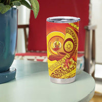 Vanuatu 45 Yia Indipendens Anivesari Tumbler Cup Tamtam Drum With Boar Tusk - Polynesian Pride