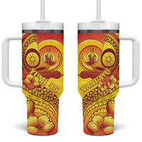 Vanuatu 46 Yia Indipendens Anivesari Tumbler With Handle Tamtam Drum With Boar Tusk LT05 One Size: 40 oz Yellow - Polynesian Pride