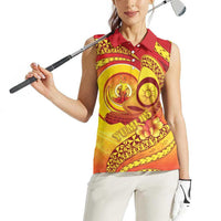 Vanuatu 45 Yia Indipendens Anivesari Women Sleeveless Polo Shirt Tamtam Drum With Boar Tusk - Polynesian Pride