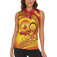 Vanuatu 46 Yia Indipendens Anivesari Women Sleeveless Polo Shirt Tamtam Drum With Boar Tusk LT05 - Polynesian Pride