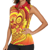Vanuatu 46 Yia Indipendens Anivesari Women Sleeveless Polo Shirt Tamtam Drum With Boar Tusk LT05 - Polynesian Pride