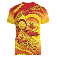 Vanuatu 46 Yia Indipendens Anivesari Women V-Neck T-Shirt Tamtam Drum With Boar Tusk LT05 - Polynesian Pride