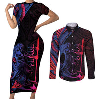 Samoan Pride Couples Matching Short Sleeve Bodycon Dress and Long Sleeve Button Shirt The Tui Manua - Polynesian Pride