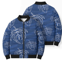 Aloha Hawaii Acacia Koa Leaves Bomber Puffer Jacket Navy Kakau Tribal Pattern LT05 - Polynesian Pride