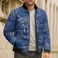 Aloha Hawaii Acacia Koa Leaves Bomber Puffer Jacket Navy Kakau Tribal Pattern LT05 - Polynesian Pride