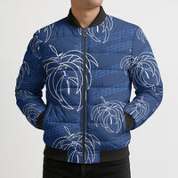 Aloha Hawaii Acacia Koa Leaves Bomber Puffer Jacket Navy Kakau Tribal Pattern LT05 - Polynesian Pride