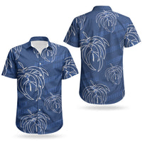 Aloha Hawaii Acacia Koa Leaves Couples Matching Off Shoulder Maxi Dress and Hawaiian Shirt Navy Kakau Tribal Pattern LT05 - Polynesian Pride