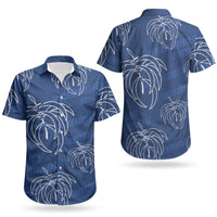 Aloha Hawaii Acacia Koa Leaves Couples Matching Tank Maxi Dress and Hawaiian Shirt Navy Kakau Tribal Pattern LT05 - Polynesian Pride