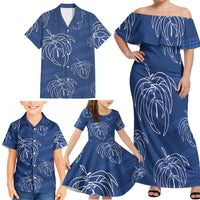 Aloha Hawaii Acacia Koa Leaves Family Matching Off Shoulder Maxi Dress and Hawaiian Shirt Navy Kakau Tribal Pattern LT05 - Polynesian Pride