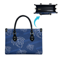 Aloha Hawaii Acacia Koa Leaves Leather Bag Navy Kakau Tribal Pattern LT05 - Polynesian Pride