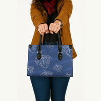 Aloha Hawaii Acacia Koa Leaves Leather Bag Navy Kakau Tribal Pattern LT05 - Polynesian Pride
