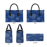 Aloha Hawaii Acacia Koa Leaves Leather Bag Navy Kakau Tribal Pattern LT05 - Polynesian Pride