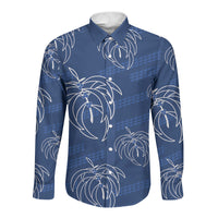 Aloha Hawaii Acacia Koa Leaves Long Sleeve Button Shirt Navy Kakau Tribal Pattern LT05 Unisex Navy - Polynesian Pride