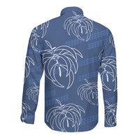 Aloha Hawaii Acacia Koa Leaves Long Sleeve Button Shirt Navy Kakau Tribal Pattern LT05 - Polynesian Pride