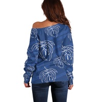 Aloha Hawaii Acacia Koa Leaves Off Shoulder Sweater Navy Kakau Tribal Pattern LT05 - Polynesian Pride