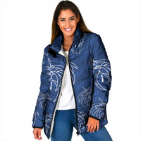 Aloha Hawaii Acacia Koa Leaves Padded Jacket Navy Kakau Tribal Pattern LT05 Women Navy - Polynesian Pride