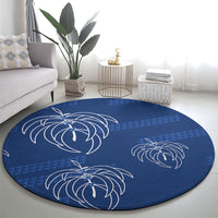Aloha Hawaii Acacia Koa Leaves Round Carpet Navy Kakau Tribal Pattern LT05 - Polynesian Pride