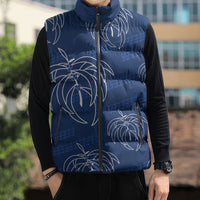 Aloha Hawaii Acacia Koa Leaves Sleeveless Puffer Jacket Navy Kakau Tribal Pattern LT05 - Polynesian Pride