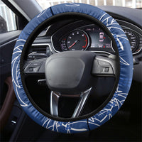 Aloha Hawaii Acacia Koa Leaves Steering Wheel Cover Navy Kakau Tribal Pattern LT05 - Polynesian Pride