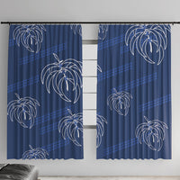 Aloha Hawaii Acacia Koa Leaves Window Curtain Navy Kakau Tribal Pattern LT05 With Hooks Navy - Polynesian Pride
