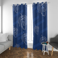 Aloha Hawaii Acacia Koa Leaves Window Curtain Navy Kakau Tribal Pattern LT05 With Grommets Navy - Polynesian Pride