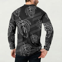 Aloha Hawaii Acacia Koa Leaves Button Sweatshirt Black Kakau Tribal Pattern LT05 - Polynesian Pride