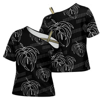 Aloha Hawaii Acacia Koa Leaves Cross Shoulder Shirt Black Kakau Tribal Pattern LT05 - Polynesian Pride