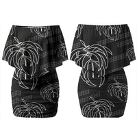 Aloha Hawaii Acacia Koa Leaves Family Matching Off Shoulder Short Dress and Hawaiian Shirt Black Kakau Tribal Pattern LT05 Mom's Dress Black - Polynesian Pride
