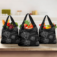 Aloha Hawaii Acacia Koa Leaves Grocery Bag Black Kakau Tribal Pattern LT05 3-pack One Size Black - Polynesian Pride