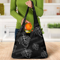 Aloha Hawaii Acacia Koa Leaves Grocery Bag Black Kakau Tribal Pattern LT05 - Polynesian Pride