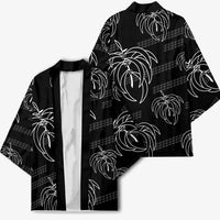 Aloha Hawaii Acacia Koa Leaves Kimono Black Kakau Tribal Pattern LT05 - Polynesian Pride