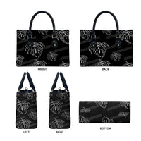 Aloha Hawaii Acacia Koa Leaves Leather Bag Black Kakau Tribal Pattern LT05 - Polynesian Pride