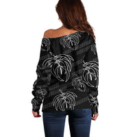 Aloha Hawaii Acacia Koa Leaves Off Shoulder Sweater Black Kakau Tribal Pattern LT05 - Polynesian Pride