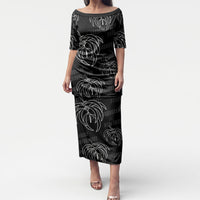 Aloha Hawaii Acacia Koa Leaves Puletasi Black Kakau Tribal Pattern LT05 Long Dress Black - Polynesian Pride