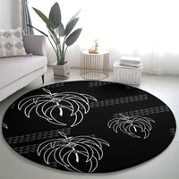 Aloha Hawaii Acacia Koa Leaves Round Carpet Black Kakau Tribal Pattern LT05 - Polynesian Pride