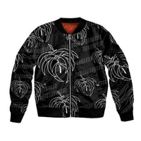 Aloha Hawaii Acacia Koa Leaves Sleeve Zip Bomber Jacket Black Kakau Tribal Pattern LT05 Unisex Black - Polynesian Pride