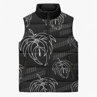 Aloha Hawaii Acacia Koa Leaves Sleeveless Puffer Jacket Black Kakau Tribal Pattern LT05 Unisex Black - Polynesian Pride