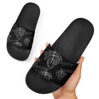 Aloha Hawaii Acacia Koa Leaves Slide Sandals Black Kakau Tribal Pattern LT05 - Polynesian Pride