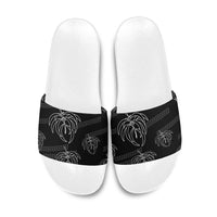 Aloha Hawaii Acacia Koa Leaves Slide Sandals Black Kakau Tribal Pattern LT05 Black - Polynesian Pride