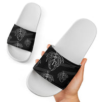 Aloha Hawaii Acacia Koa Leaves Slide Sandals Black Kakau Tribal Pattern LT05 - Polynesian Pride