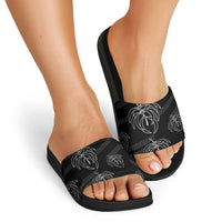 Aloha Hawaii Acacia Koa Leaves Slide Sandals Black Kakau Tribal Pattern LT05 - Polynesian Pride
