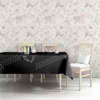 Aloha Hawaii Acacia Koa Leaves Tablecloth Black Kakau Tribal Pattern LT05 - Polynesian Pride