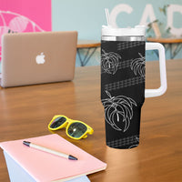 Aloha Hawaii Acacia Koa Leaves Tumbler With Handle Black Kakau Tribal Pattern LT05 - Polynesian Pride