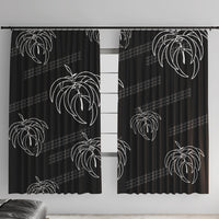 Aloha Hawaii Acacia Koa Leaves Window Curtain Black Kakau Tribal Pattern LT05 With Hooks Black - Polynesian Pride