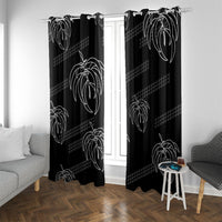 Aloha Hawaii Acacia Koa Leaves Window Curtain Black Kakau Tribal Pattern LT05 With Grommets Black - Polynesian Pride