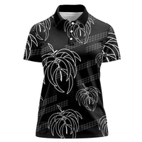 Aloha Hawaii Acacia Koa Leaves Women Polo Shirt Black Kakau Tribal Pattern LT05 Female Black - Polynesian Pride